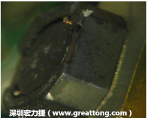 使用銀(Ag)鍍層的電源電感器(Power Inductors)，經(jīng)過推力測試后，零件端點上已經(jīng)看不到任何鍍層的痕跡了，所以其耐推力就比較小。