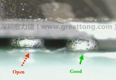 BGA錫球直徑變大，表示焊錫空焊(solder skip)